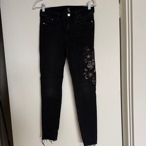 Zara Black Women's Skinny Jeans with Side Floral Embroidery